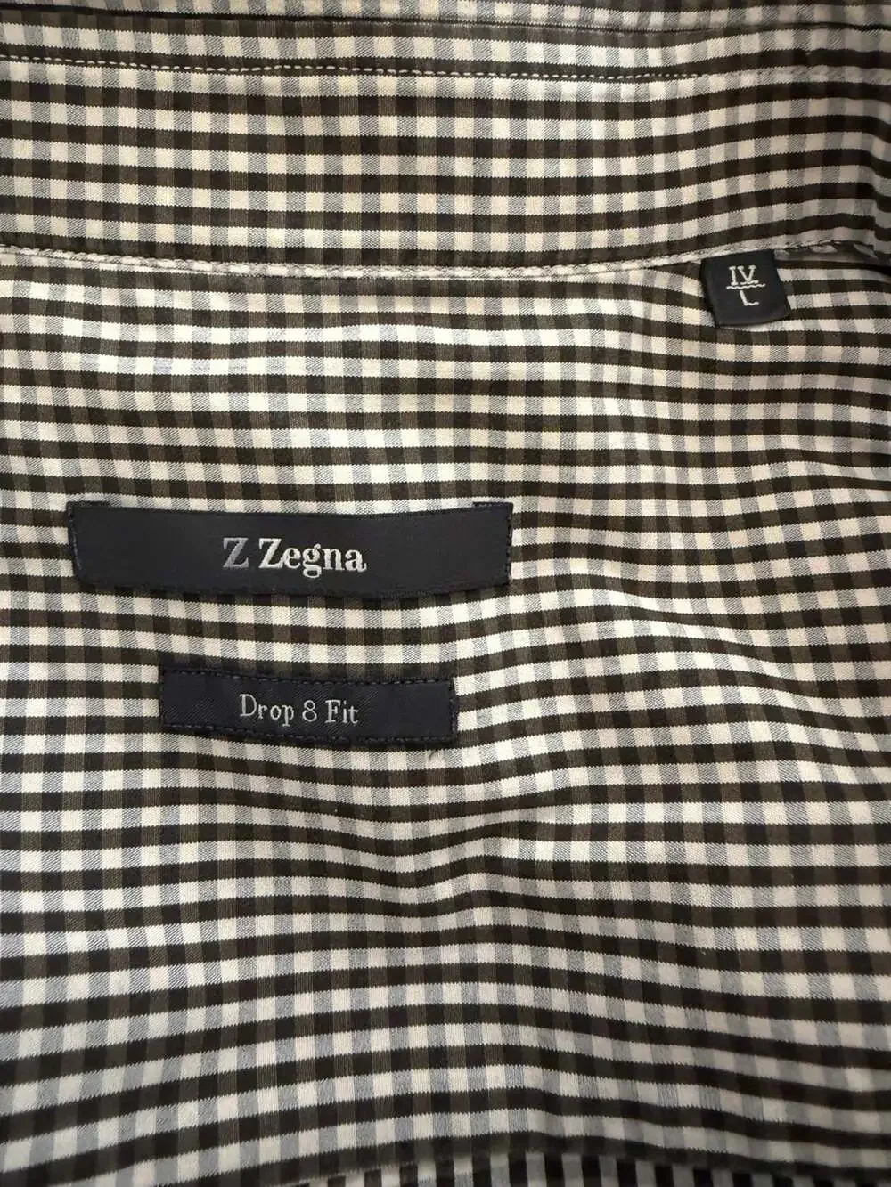 Z Zegna Men's Brown and White Gingham Check Drop 8 Fit Button-Down Shirt